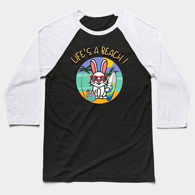 Cute bunny Goes to the beach Baseball T-Shirt by Pet Station